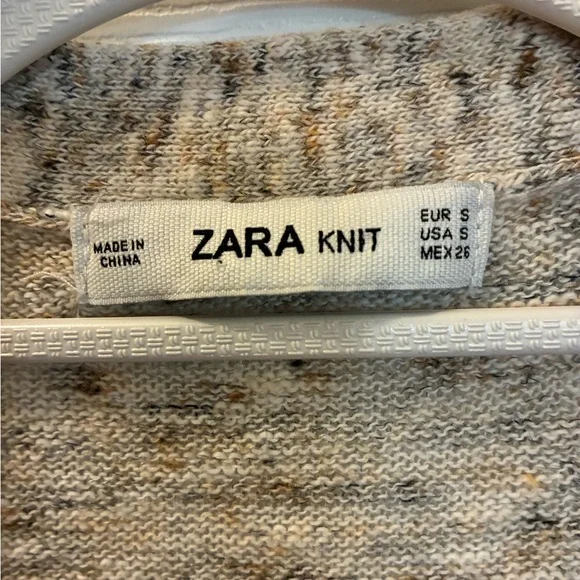 Zara Marled Neutral Open-Front Long Duster Cardigan with Split Back - Picture 6 of 9